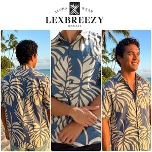 Lexbreezy Hawaii ✨ Men’s Full Button Down • Aloha Shirt • Monstera • XL